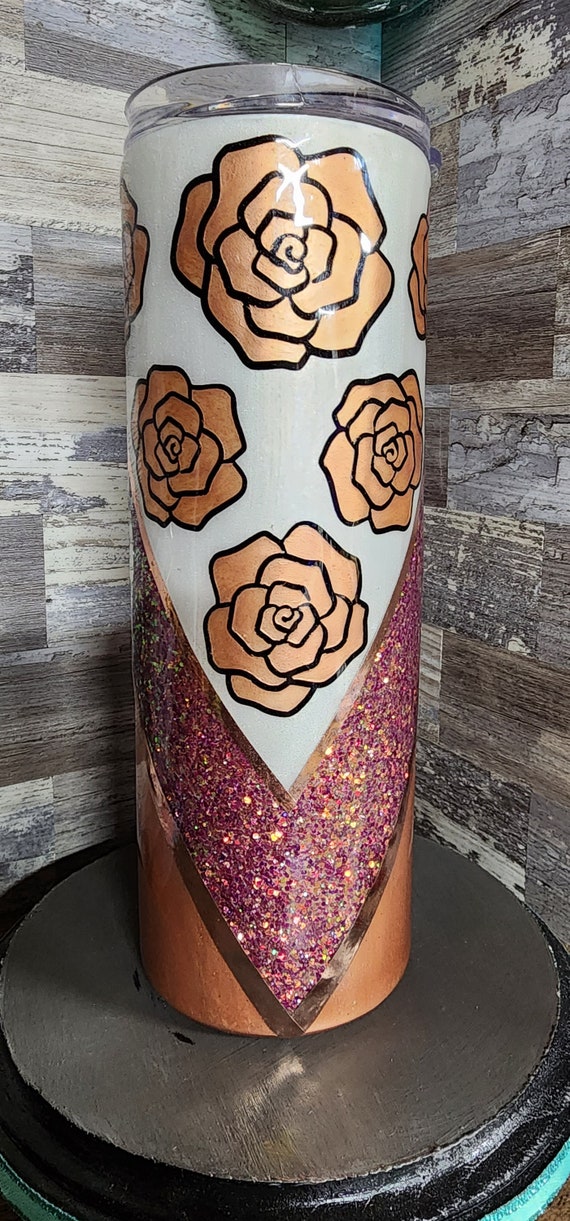 Stainless roses and glitter 20oz tumbler custom made coffee cup stainless tumbler hand made art custom idea limited edition hand painted