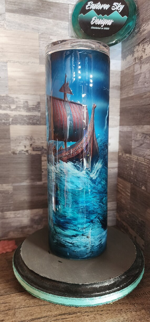 Custom airbrushed Viking ship 30oz tumbler custom made coffee cup stainless tumbler hand made art custom idea limited edition hand painted