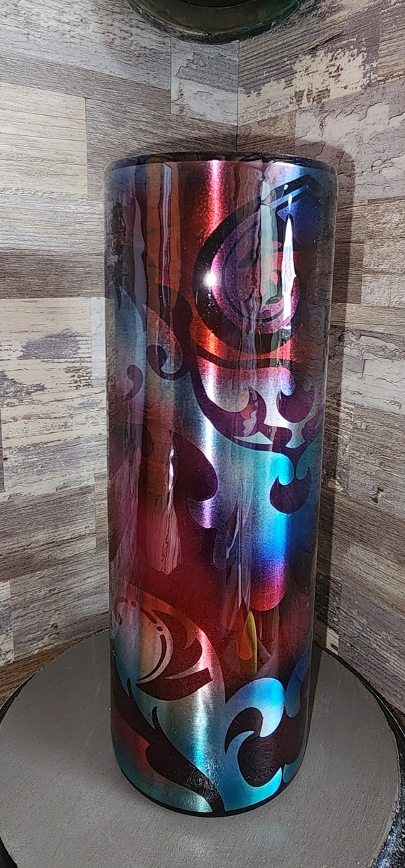 Stainless flourish peek-a-boo 20oz tumbler custom made coffee cup stainless tumbler hand made art custom idea limited edition hand painted