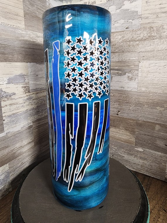 Stainless Thin Blue Line 20oz tumbler custom made coffee cup stainless tumbler hand made art custom idea limited edition hand painted