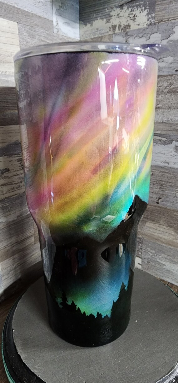 Northern lights airbrushed tumbler