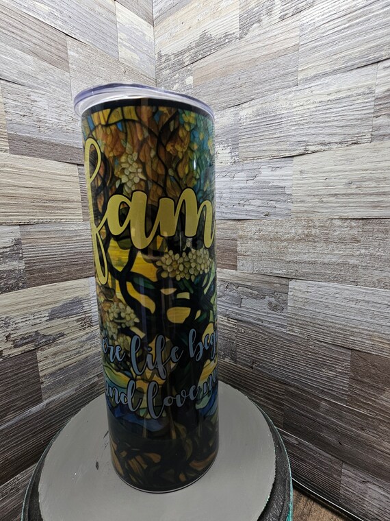 Tree of Life Family Stained Glass 20oz tumbler custom made coffee cup stainless tumbler