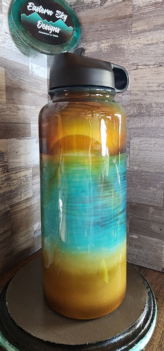 Custom airbrush sunset 32oz water bottle custom made coffee cup stainless tumbler hand made art custom idea limited edition hand painted