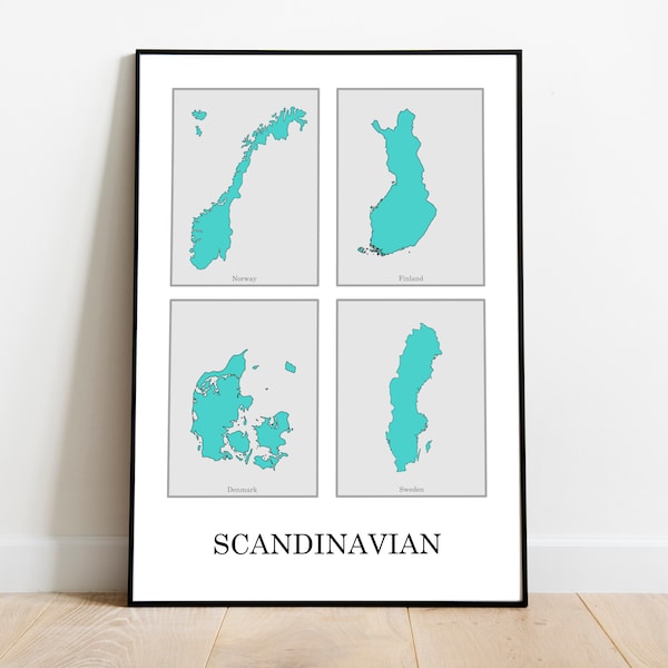 Scandinavia High Qualit digital Print, Scandinavia Map Poster, Scandinavia Wall Art Green color Beautiful colours, Norway, Denmark, Sweden