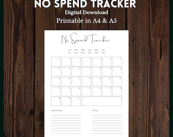 No Spend Challenge Tracker, Budgeting, Simple Budget Tracker, No Spend