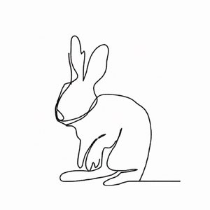 Puede incluir: Dibujo de línea de un conejo sentado con las orejas levantadas.