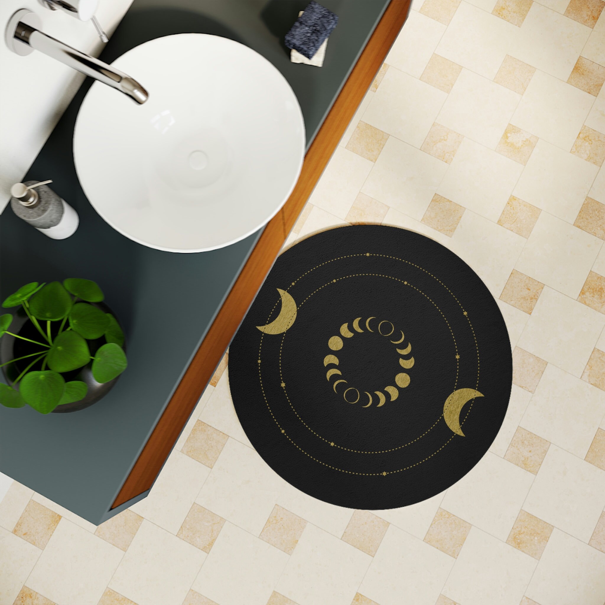 Moon Phase Bath Mat, Gold Moon Mat, Celestial Bath Mat, Celestial Moon