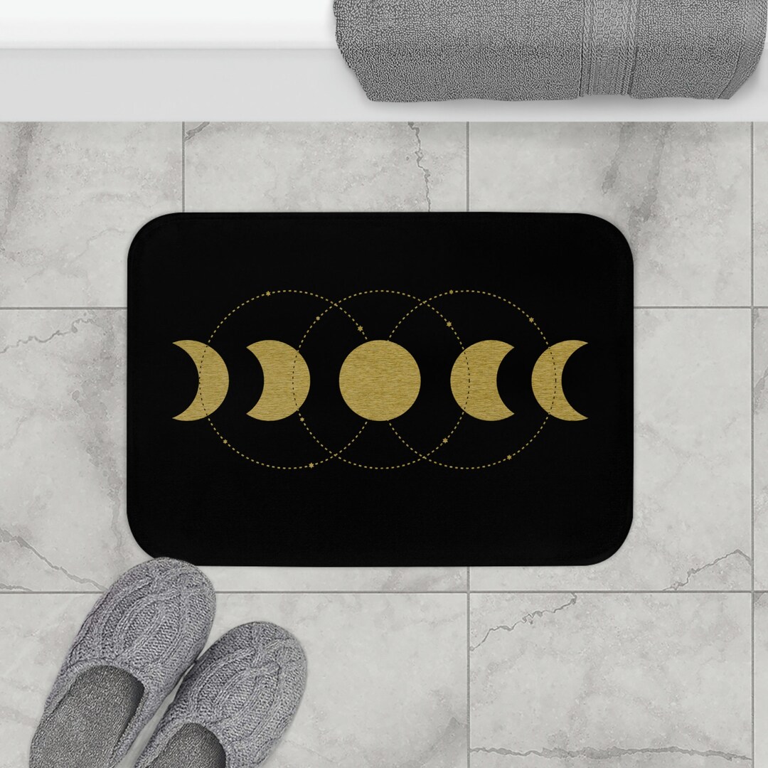 Moon Phase Bath Mat, Gold Moon Mat, Celestial Bath Mat, Celestial Moon