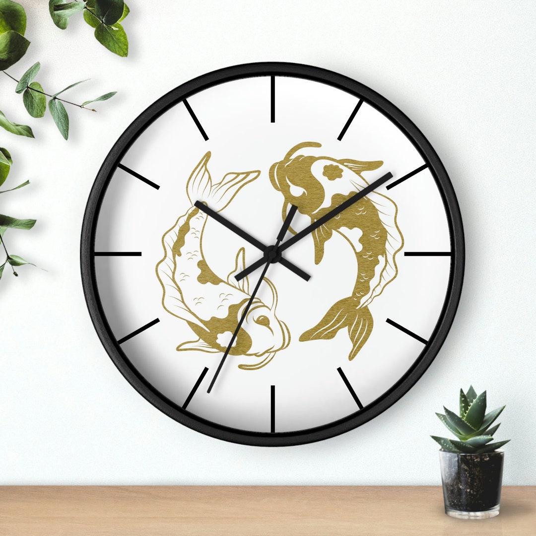 Koi Fish Wall Clock, Gold Koi Clock, Ying Yang Clock, Balancing
