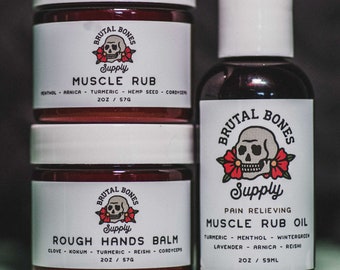 Sore Muscle Recovery Kit - Muscle Rub, Muscle Oil, & Hand Balm - Herbal / Essential / Vegan