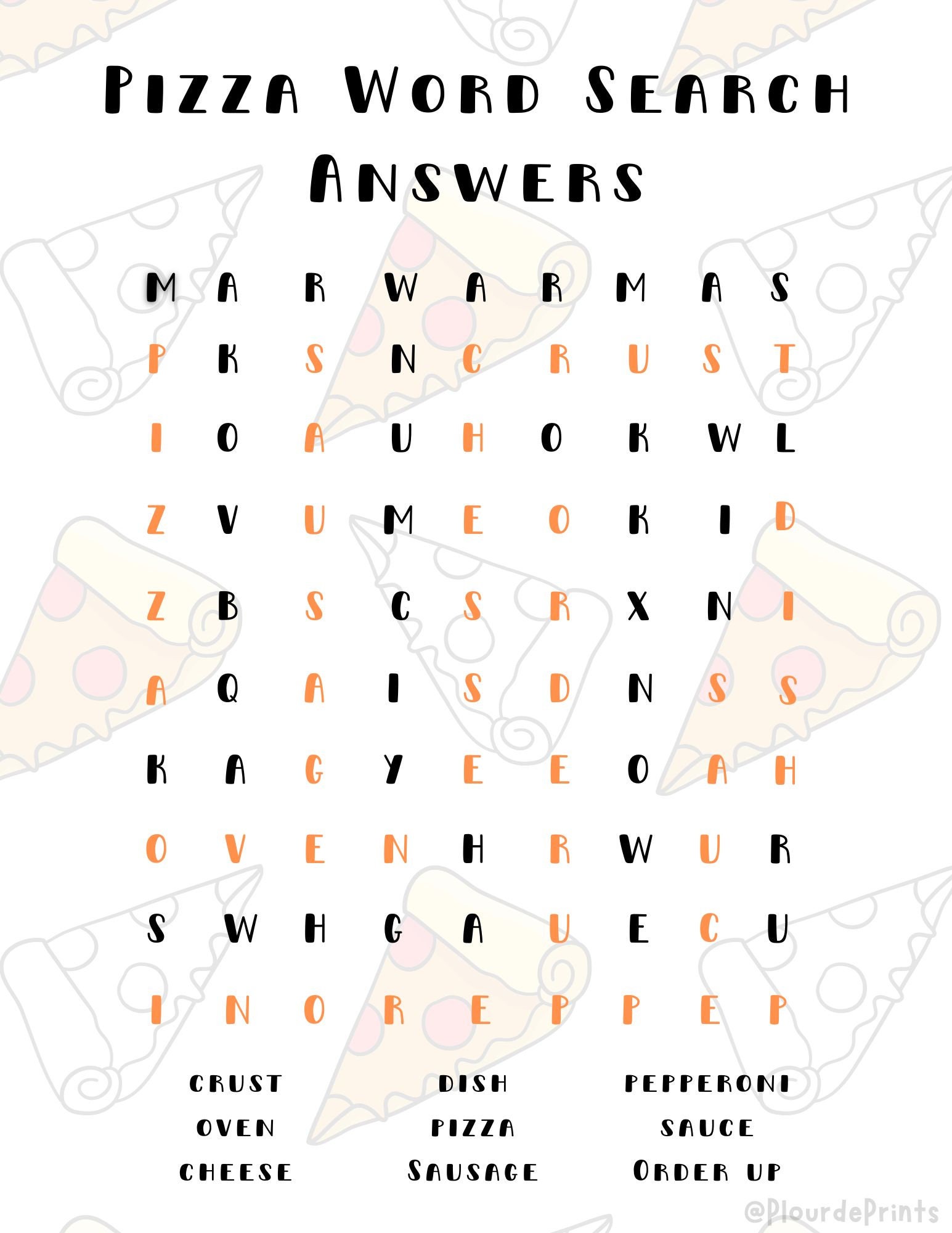 Pizza Word Search &amp; Coloring Page answers Included - Etsy Ireland