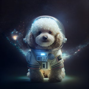 Dog, Poodle, Space, Poster, AI Art, Digital Download, Animals, Home Design, Print