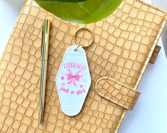 Literally Just A Girl Retro Keychain, Retro Hotel Keychain, Gifts for Her, Vintage Keychain, Keychain Gift, Key Accessories