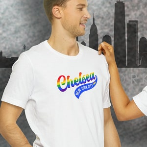 チェルシー プライド レター ジャケット、チェルシー、NYC、ニューヨーク市、LGBTQ、ニューヨーク市プライド、レインボー フラッグ、ユニークなプライド ギフト、マンハッタン、ビッグ アップル