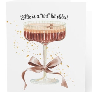 Biglietto di auguri personalizzato Espresso Martini, biglietto di auguri per cocktail, amante del Martini, biglietto di auguri, 1, 10, 30, 50 pezzi, set di biglietti per cocktail personalizzati