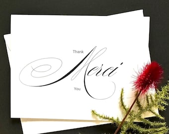 Elegant Thank You Cards | Merci Notecards for Businesses, Wedding, French Gifts | Blank Notecard Set (Bulk Option)