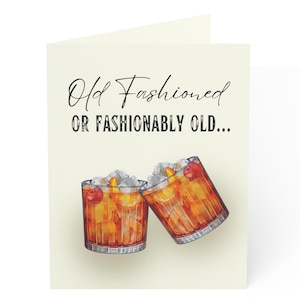 Greeting Cards, Old Fashioned Cocktail Birthday Card, Funny Bday Card, Vintage Card Design, Bourbon Birthday Card, Multi-pack available