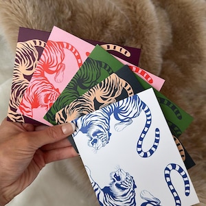 Tijger Notitiekaarten | Multiverpakking | Meerkleurig | Briefpapier in designerstijl | Blanco binnenkant voor elke gelegenheid Tijger briefpapier, bedankbriefje