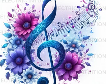 Gobelet à musique avec fleurs, note de musique de 20 oz png, gobelet PNG