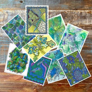 Hand-Painted Craft Fodder Paper: Blue Green Designs
