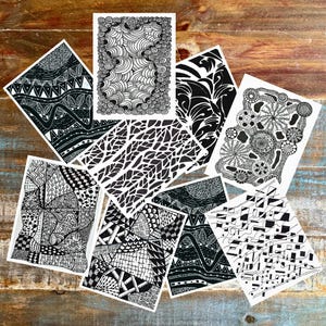 Hand-Painted Digital Craft Fodder Paper: Black and White Designs