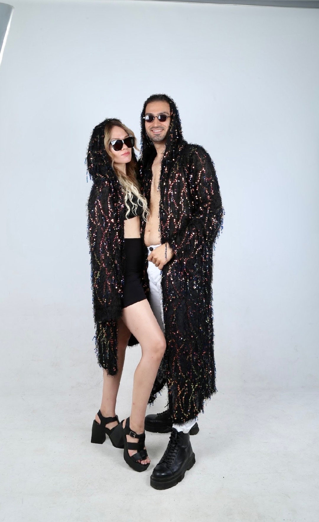 Unisex Sequin Tinsel Fringe Jacket Hooded Sequin Kimono Etsy
