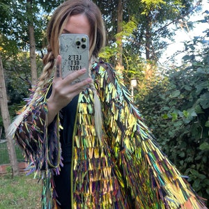 Unisex iriserend zwaard pailletten kimono holografische Rave Festival outfit Sparkle disco jas glanzend klatergoud dans kostuum Coachella EDM cadeau