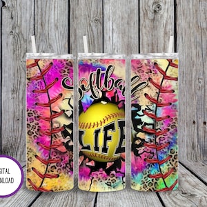 Softball Sublimation Design, 20oz Skinny Tumbler Design, Tumbler Wrap, PNG Instant Download