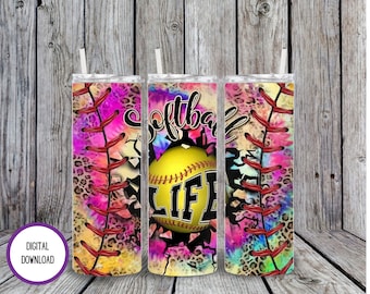 Softball Life Tumbler Wrap, 20oz Skinny Tumbler Design (PNG Digital Download)