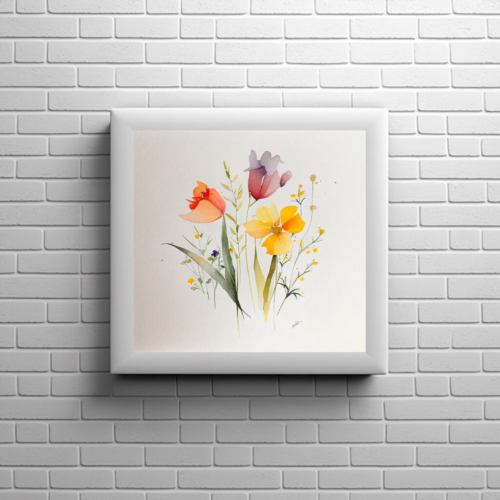 Spring Flowers Watercolor Printable Wall Art, Wall Decor, Digital ...