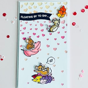 Amor/Aniversario: adorable tarjeta de felicitación con un ratón estampado a mano