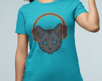 Cute Cat Music Fan Tee - Musician T-Shirt - Gift for Animal Lover