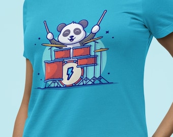 Cute Panda Music Lover Tee - Drum Musician T-Shirt - Gift for Drummer