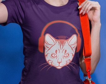 Cute Cat Music Fan Tee - Musician T-Shirt - Gift for Animal Lover