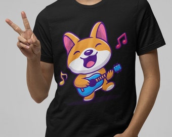 Cute Corgi Dog Music Lover Tee - Guitar T-Shirt - Gift for Guitarist