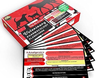 Utskrivbara flashcards i veterinärfarmakologi | Direkt nedladdning | Studieguide för veterinärstudenter | NAVLE | VTNE | 50 läkemedel för hundar, katter och hästar