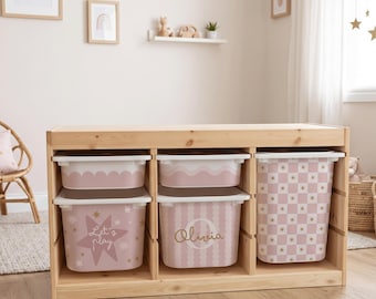 Trofast Vinyl Decals with Custom Name Text • Personalized Stickers for IKEA Storage Bins, Magical Star & Wave Playroom Decor