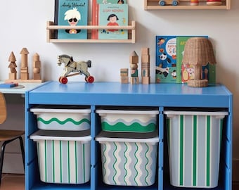 Kids Storage Decor Vinyl Stickers, IKEA Trofast Blue And Green Patterns