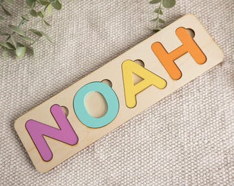 Personalised Name Puzzle | Acrylic Letters on Wood | Custom Baby Shower Gift | Wooden Toy Kids | Montessori Name Gift | Newborn