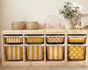 IKEA Trofast Box Stickers | Mustard and Blush Vinyl Decals | Boho Nursery | Flowers Stripes Scalloped