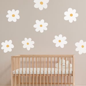 Fiori decorativi: adesivo da parete con margherite (finitura opaca) - Adesivi con margherite bianche di grandi dimensioni per la decorazione della cameretta dei bambini, rimovibili e facili da applicare