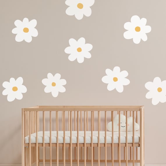Daisy Wall Decal | Oversized White Daisy Stickers | Nursery Decor | Removable Matte Vinyl | Baby Room Flower Wall Art | Kids Bedroom