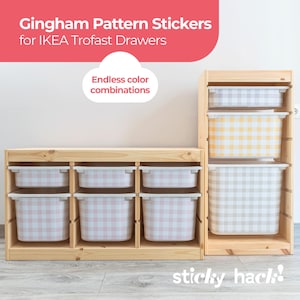 Gingham Pattern Vinyl for IKEA Trofast, Vichy Check Stickers, Kids Drawer Labels, 6 Colors, Playroom Furniture Decals