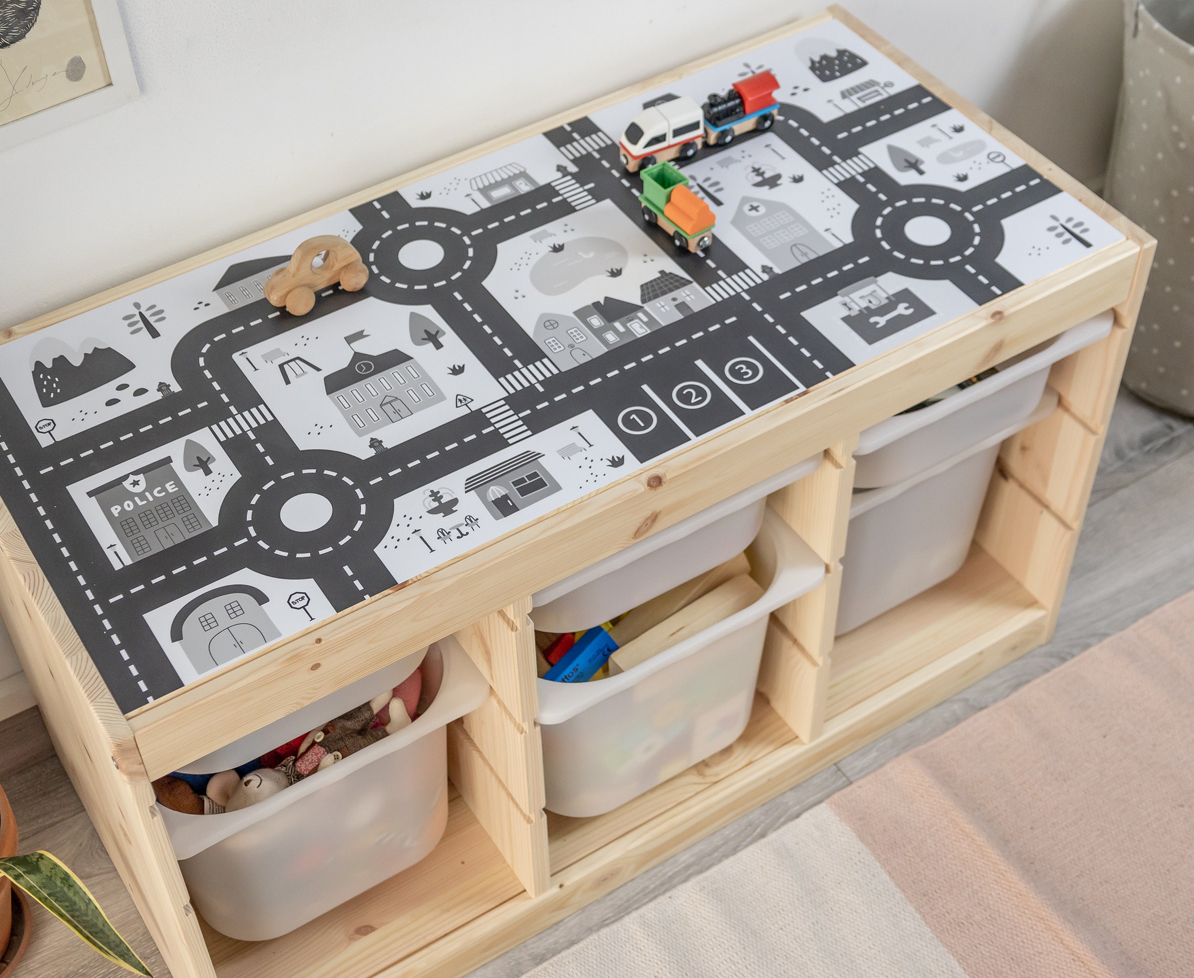 STICKER for IKEA TROFAST. Roadway play mat Playroom storage (furniture not included)