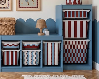Trofast Stickers | Burgundy and Blue Kids Room Decor | Custom Ikea Trofast Decals | Scalloped Circus Nursery Playroom Wrap | Ikea Hack