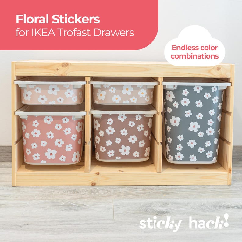 IKEA Trofast Storage Box Flower Stickers | Custom Floral Decals, Easy ...