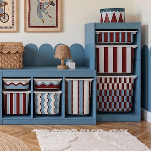 Ikea Trofast Aufkleber, burgunderrote und blaue Zirkus-Dekoration, individuelle Aufkleber für Kinderzimmer