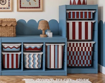 Ikea Trofast Stickers, Burgundy and Blue Circus Theme Decor, Custom Decals for Kids' Rooms