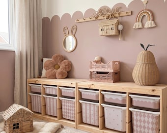 Trofast Bin Sticker, Dusty Pink Vinyl Decal with Pin Stripes & Scalloped Patterns
