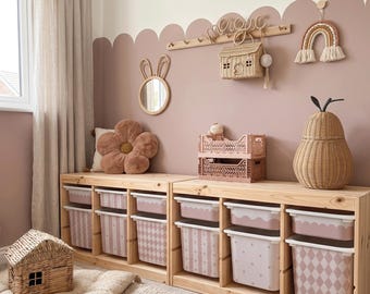 IKEA Trofast Box Stickers | Dusty Pink Vinyl Decals | Pin Stripes & Scalloped | Boho Nursery | Easy Peel Drawer Decor | IKEA Hack